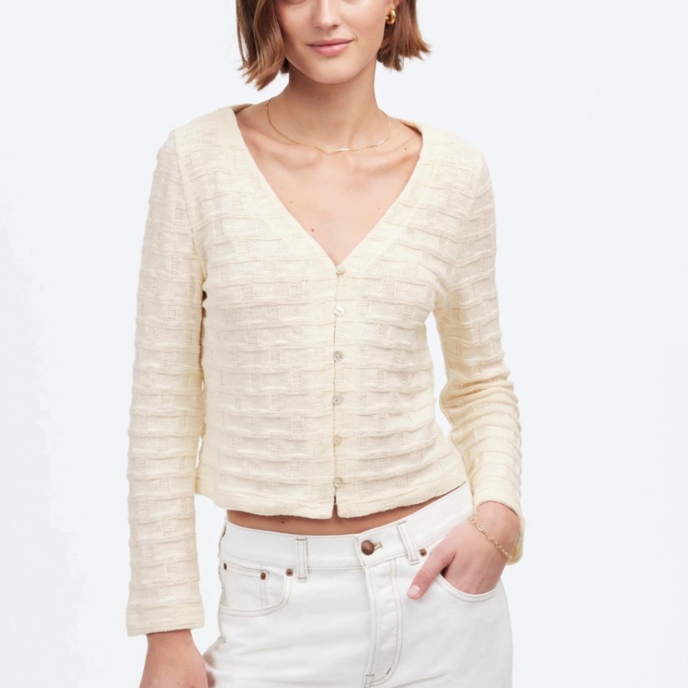 Basket-Weave Stitch Long-Sleeve Sweater Tee